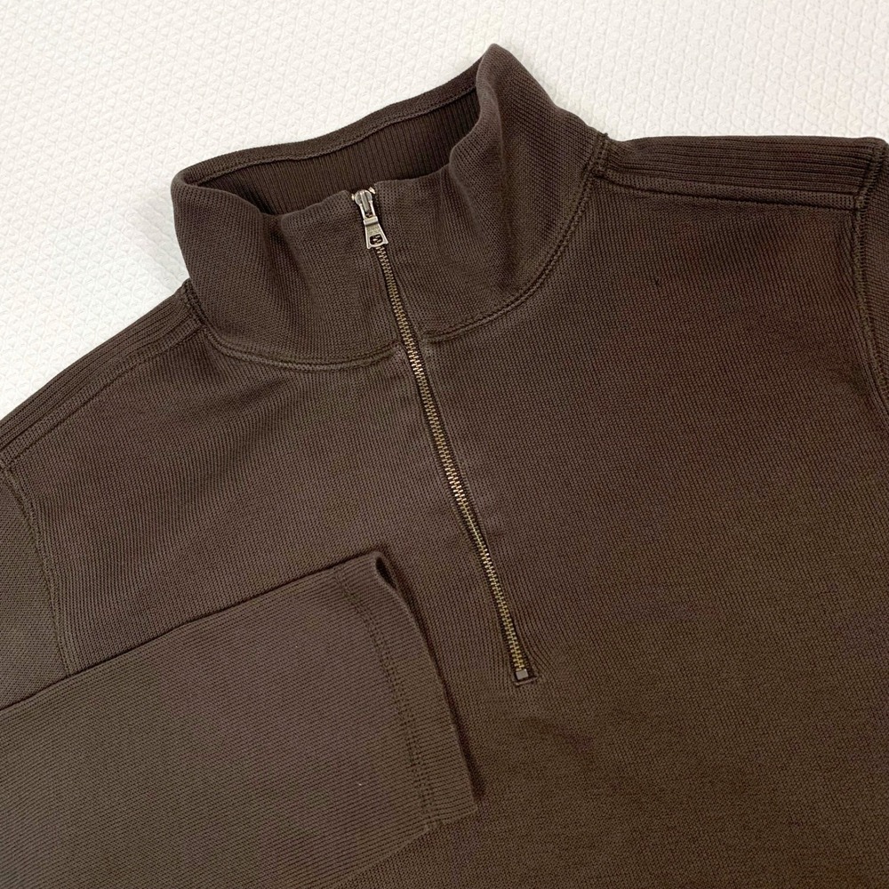 Gap Mens L Brown 100% Cotton Long Sleeve Mock Neck 1/4 Zip Pullover Sweater Top